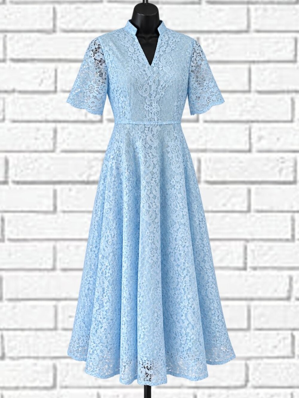 Migeer | A-line Floral Lace Short Sleeve Midi Dress